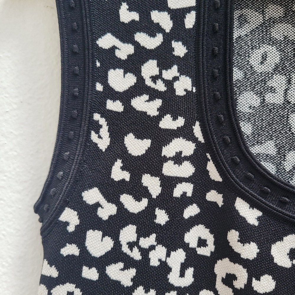 Rebecca Taylor Revolve Leopard Stretch Knit black white Sweater Dress - Picture 7 of 8